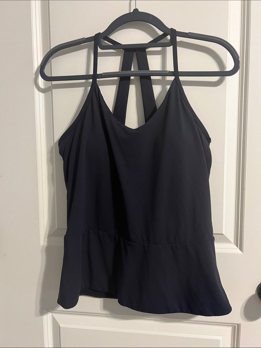 Fabletics Black Strappy Peplum Workout Tank
